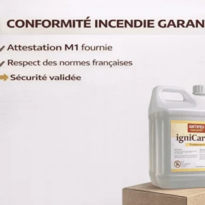 Bidon Ignicarton posé sur des cartons, attestation fournie avec la commande